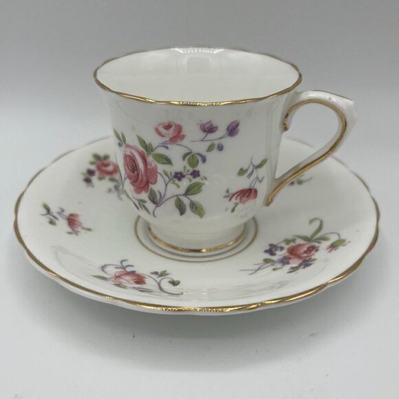 Small Victoria China Teacup and Saucer with Roses and Gold Trim - Picture 1 of 5